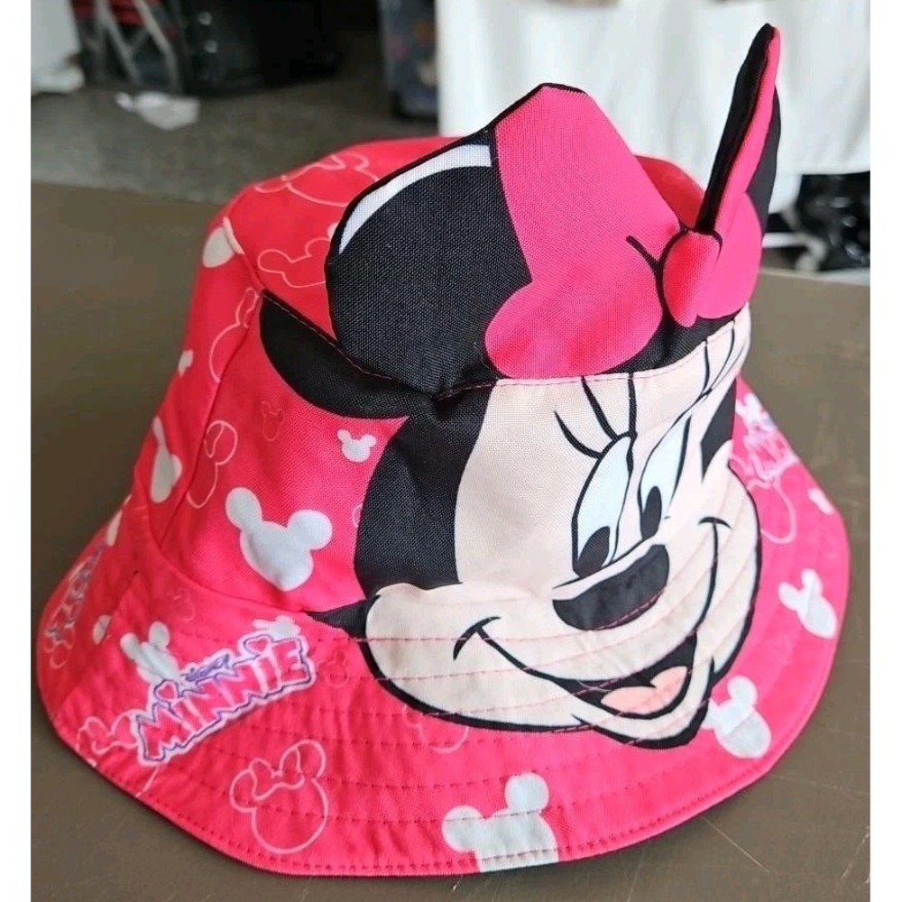 Disney Minnie Mouse Pink Bucket Hat Girls 3D Ears Bow Wide Brim Sun Hat